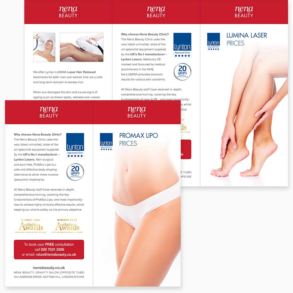 Two Nena Beauty DL leaflets
